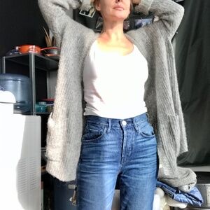 FREE PEOPLE Cardigan XS Light Grey Alpaca